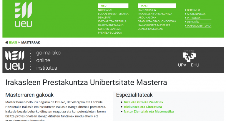 Urrats estrategiko bat: master ofizial bat euskaraz eta online